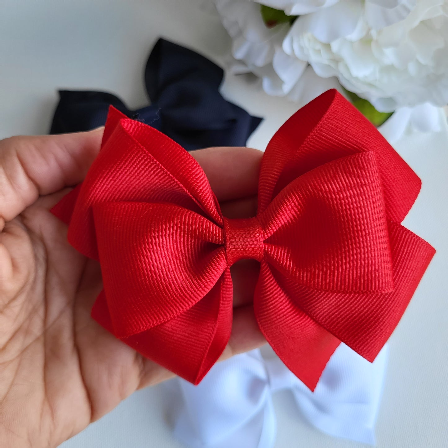 Back to School Hair Bow Set | Red, White and Navy Blue