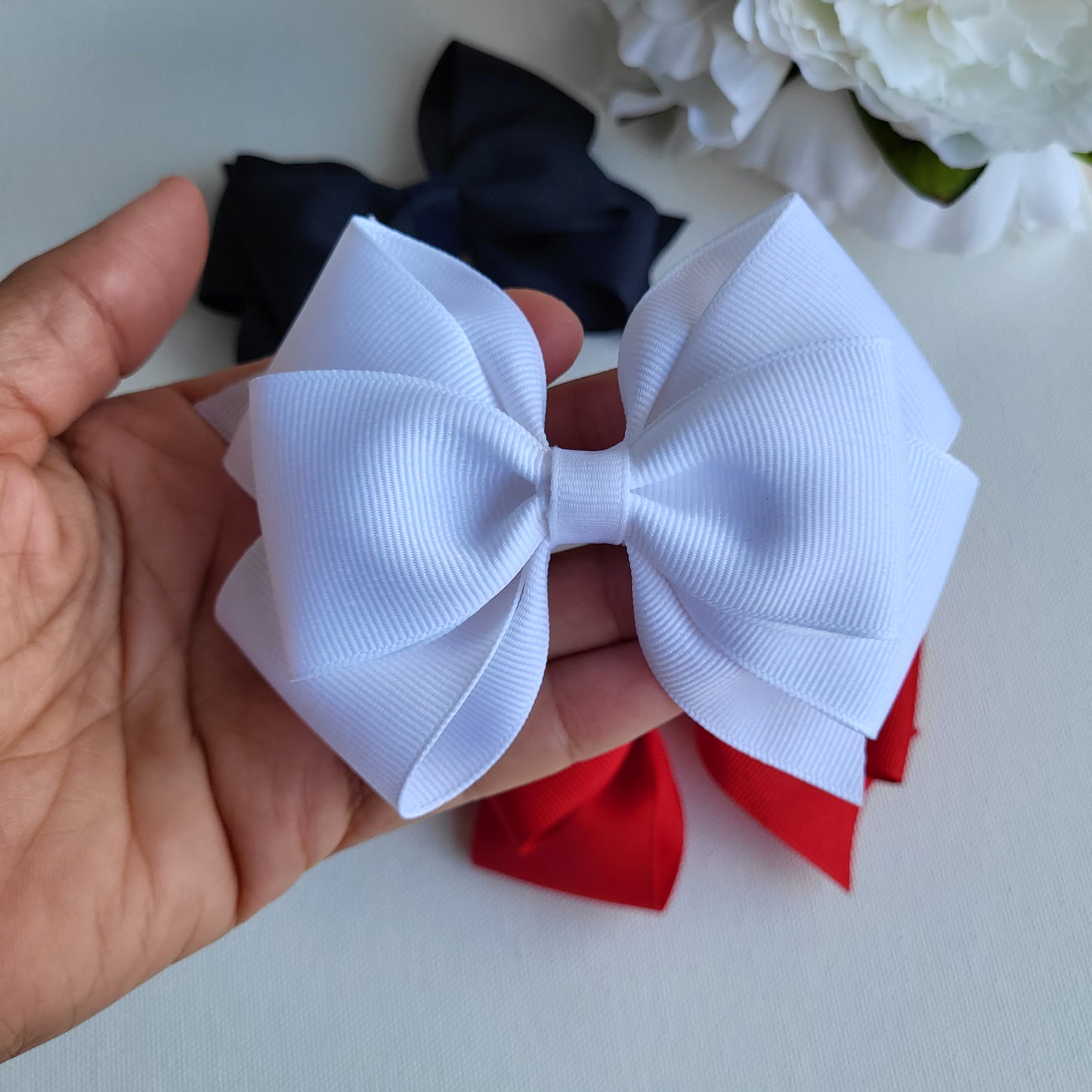 Back to School Hair Bow Set | Red, White and Navy Blue