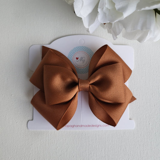 Classic Grosgrain Ribbon Girl Hair Bow - Coffee