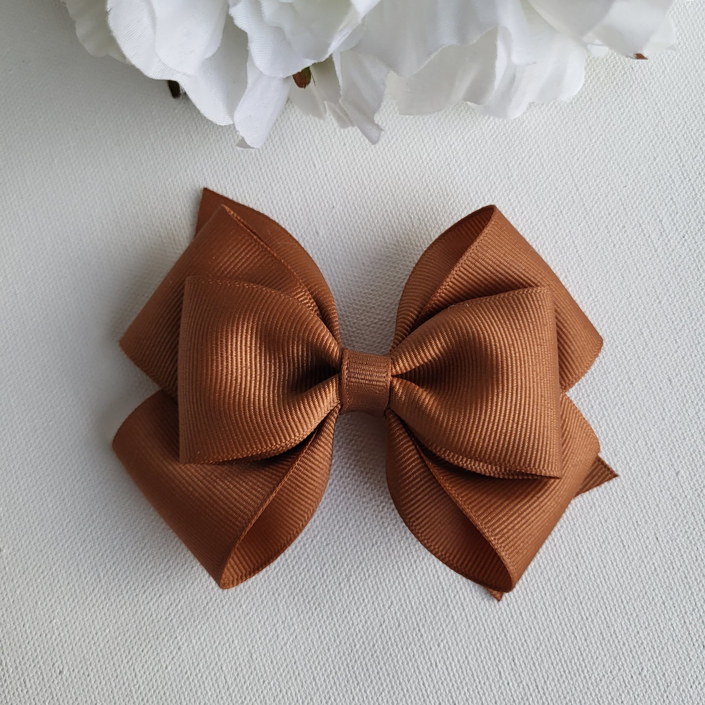 Classic Grosgrain Ribbon Girl Hair Bow - Coffee