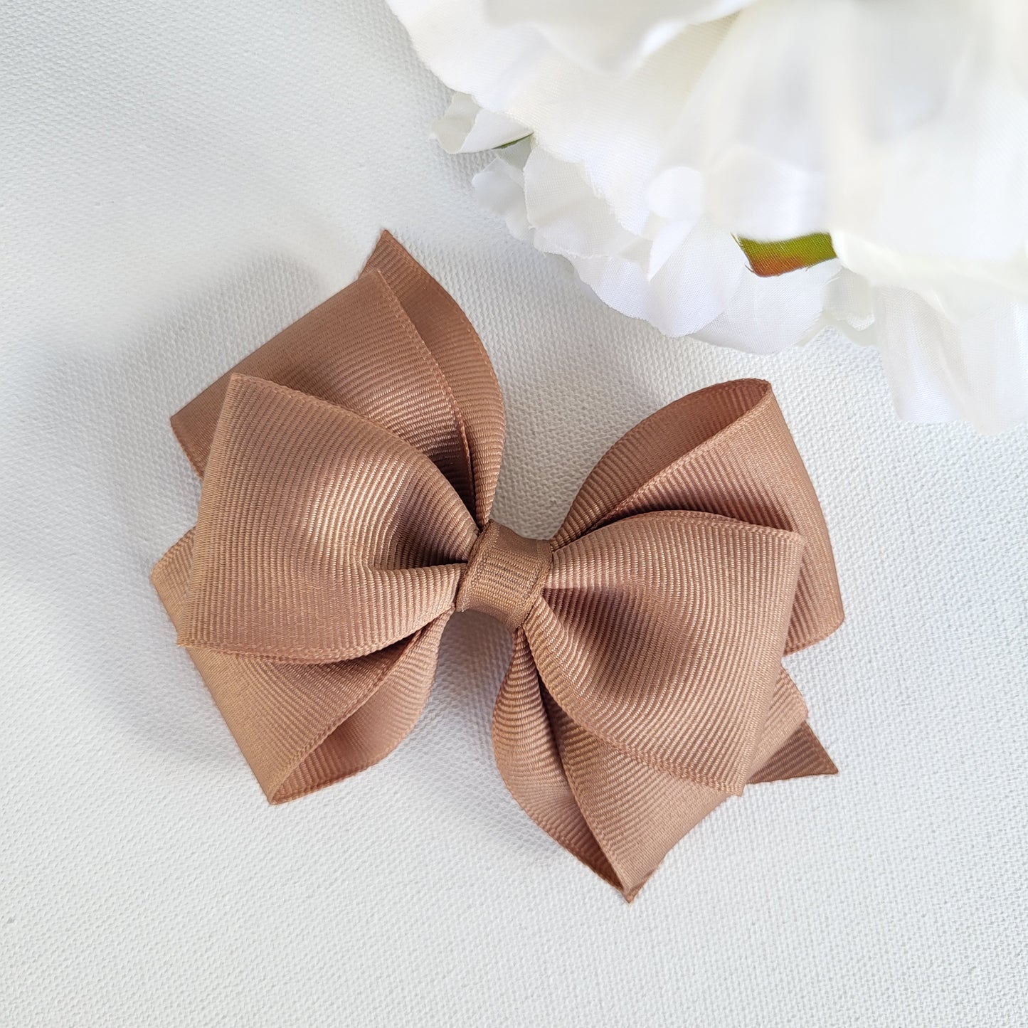 Classic Grosgrain Ribbon Girl Hair Bow - Taupe