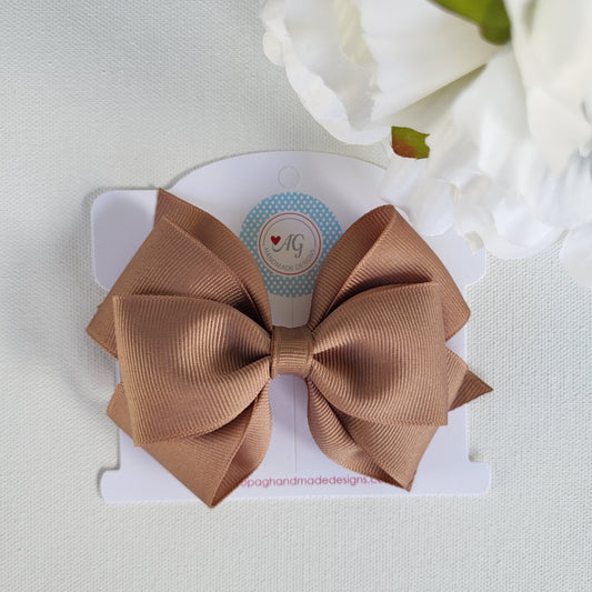 Classic Grosgrain Ribbon Girl Hair Bow - Taupe