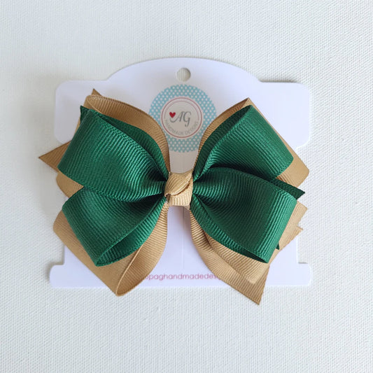 Khaki and Forest Green Back to School Hair Bow