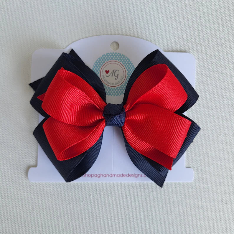 Navy and Red Back to School Hair Bow