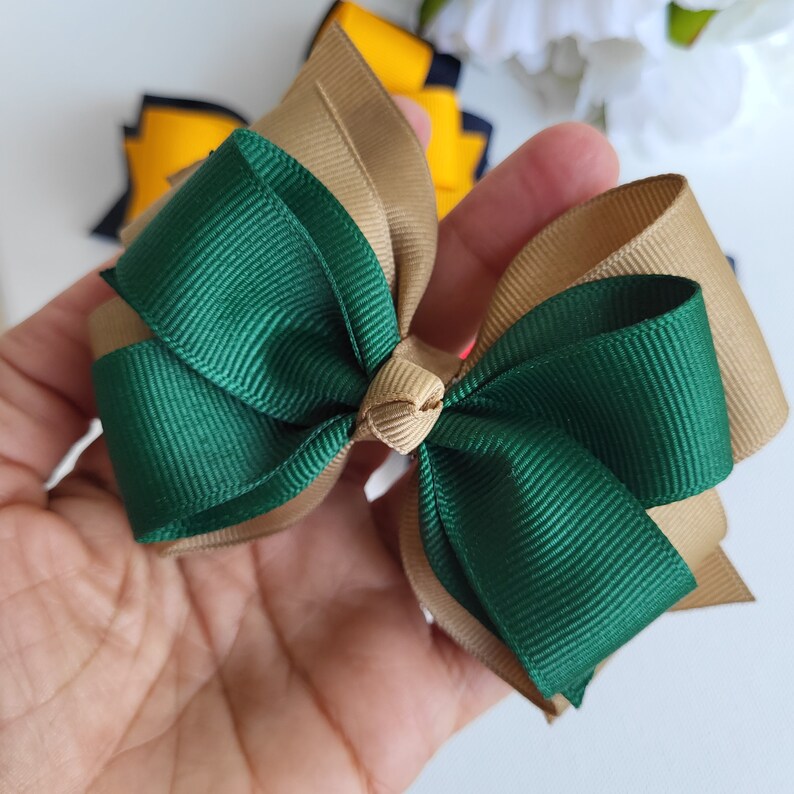 Khaki and Forest Green Back to School Hair Bow