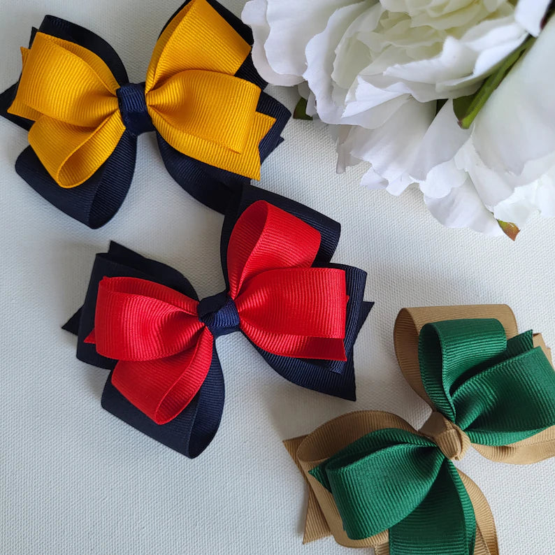 Khaki and Forest Green Back to School Hair Bow