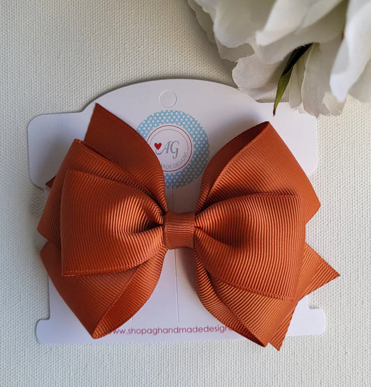 Classic Grosgrain Ribbon Girl Hair Bow - Copper