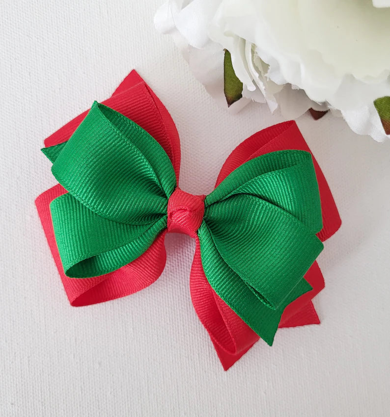 Red and Green Christmas Hair Bow