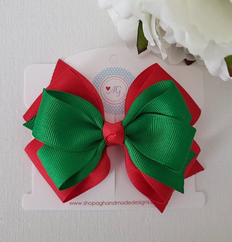 Red and Green Christmas Hair Bow