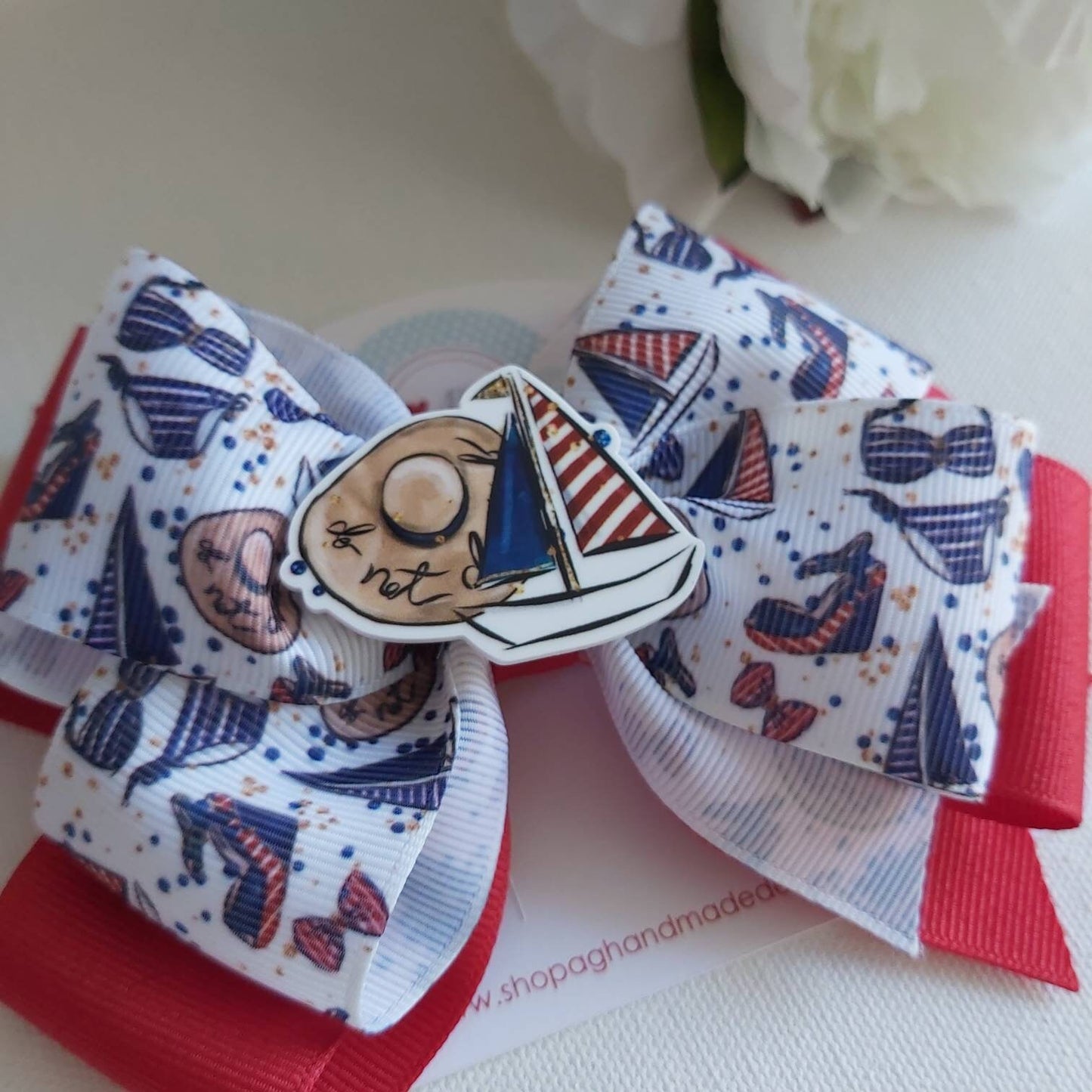 Sailboat Hair Bow, Summer Hair Bow, Nautical Hair Bow