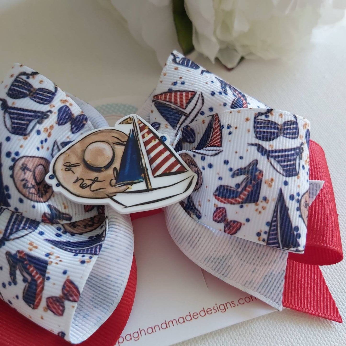 Sailboat Hair Bow, Summer Hair Bow, Nautical Hair Bow