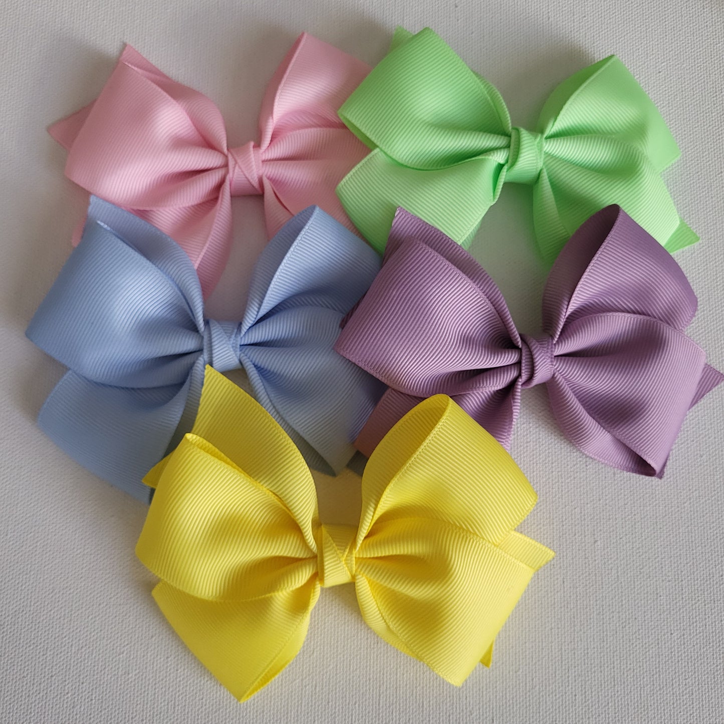 Easter Colors Hair Bows in Pearl Pink, Soft Green, Dusty Blue, Yellow Lemon and Dusty Lilac