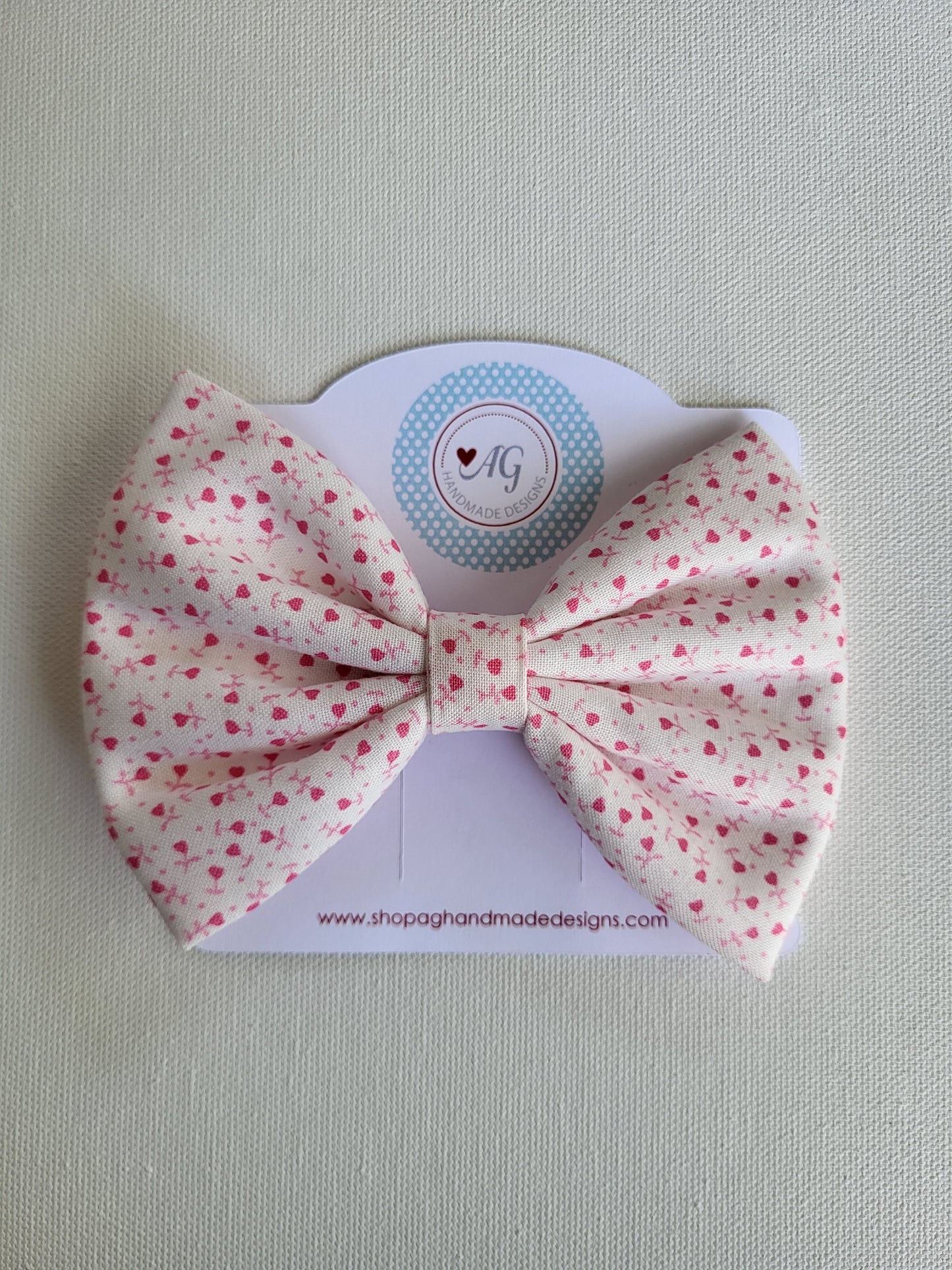 Mini Hearts Fabric Hair Bow