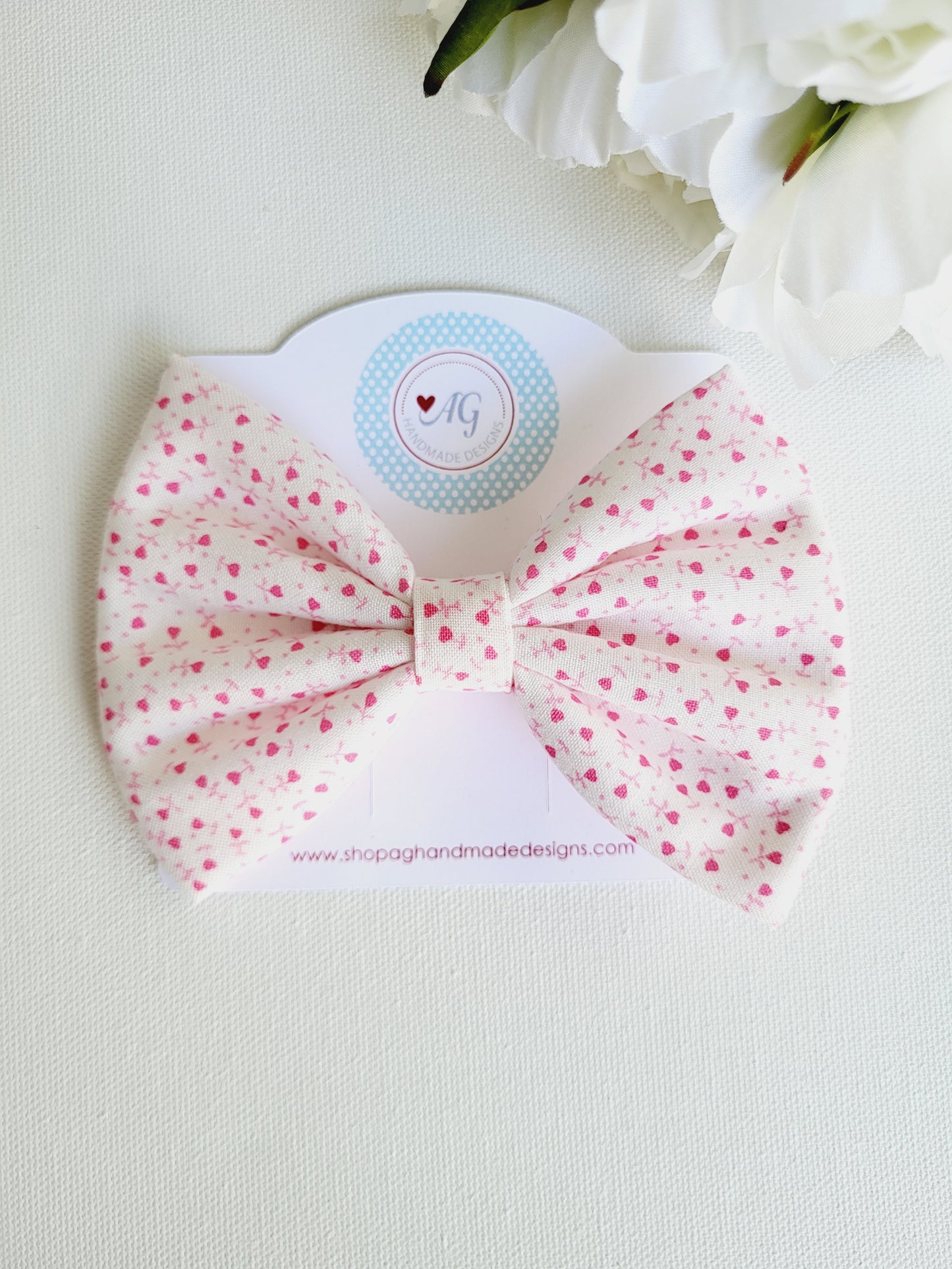 Mini Hearts Fabric Hair Bow