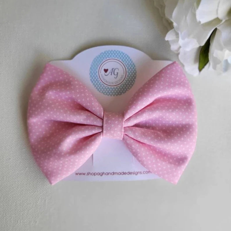 Pink Polka Dots Fabric Hair Bow