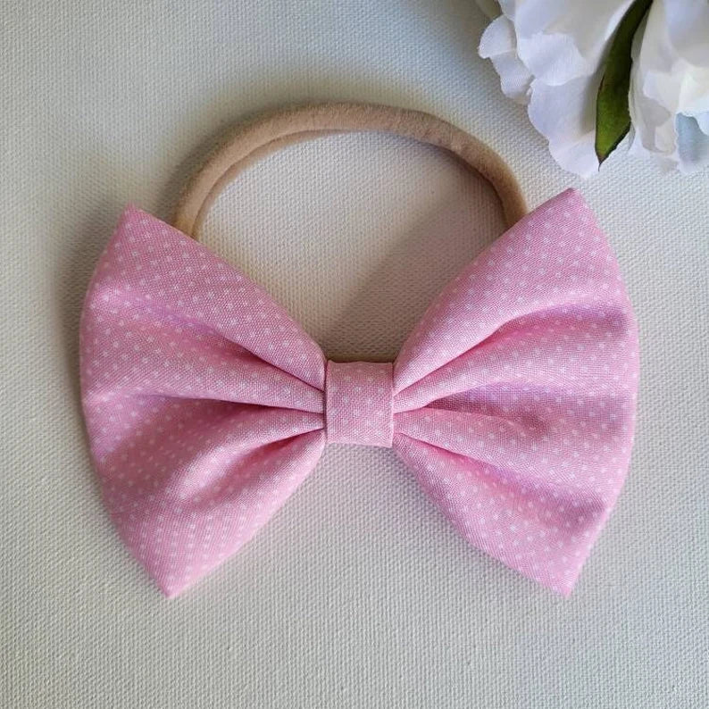 Pink Polka Dots Fabric Hair Bow